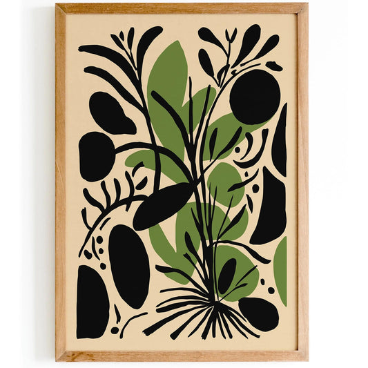 Abstract Botanical Black & Green Print