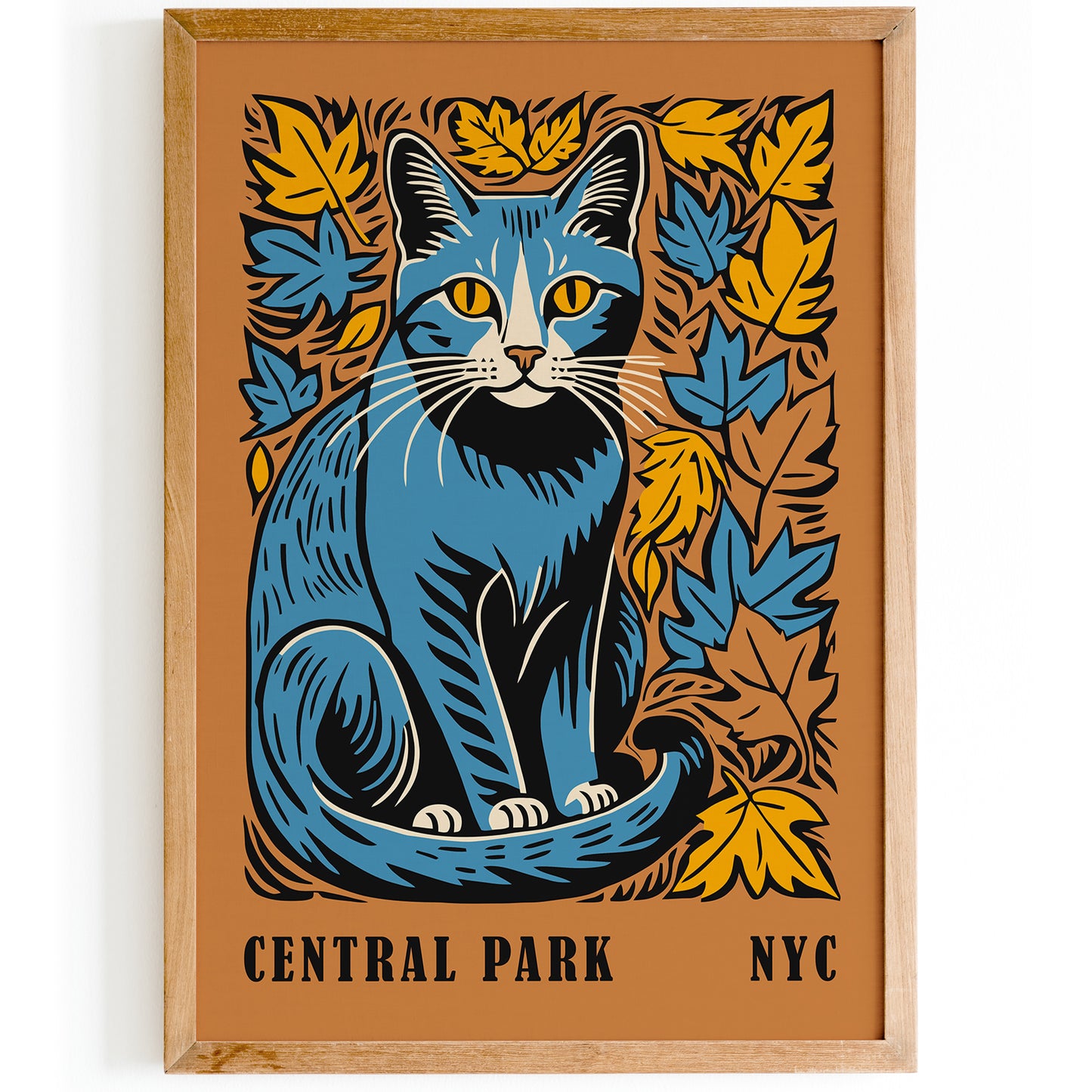 Fall in Central Park NYC Wall Art with a Cat