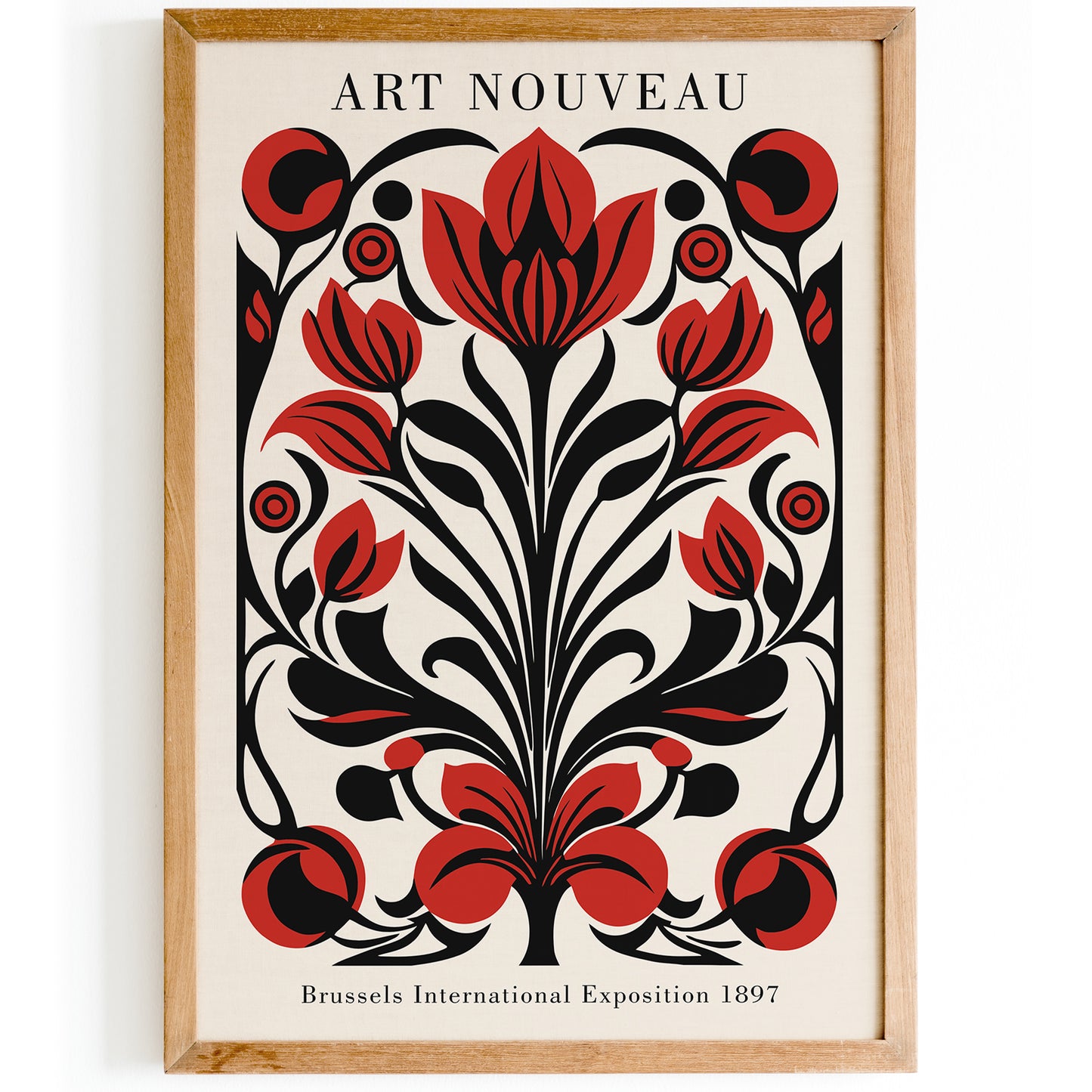 Art Nouveau Red Botanical Wall Art