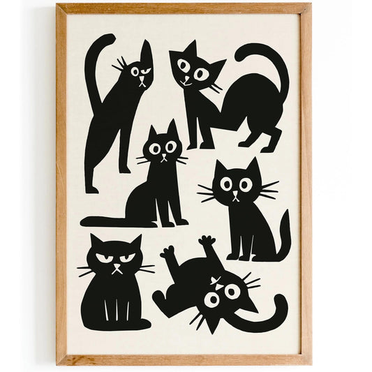 Black & White Funny Cats Print – Modern Wall Decor