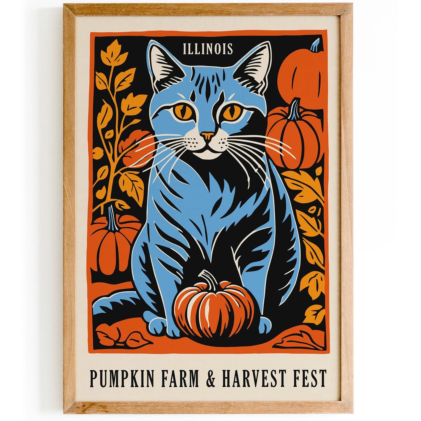 Pumpkin Farm Poster with Blue Cat