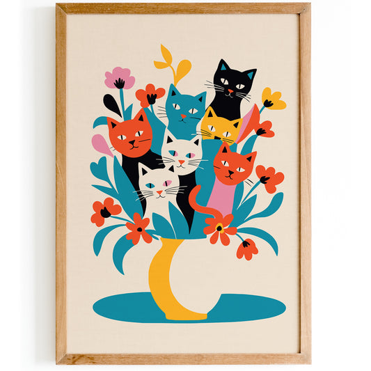 Floral Cats Bouquet Art Print