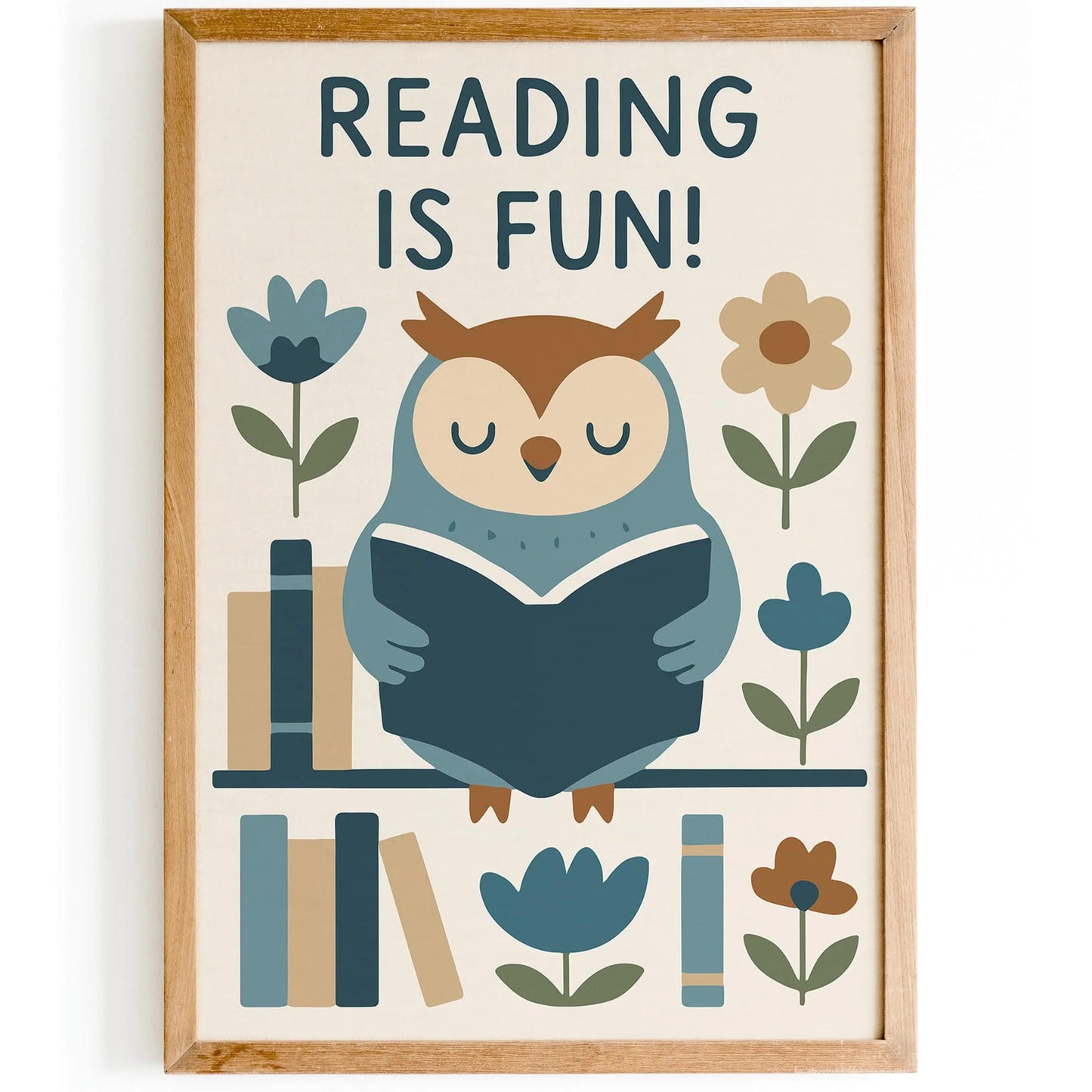 Reading is Fun! Poster - Blue Owl Art Print