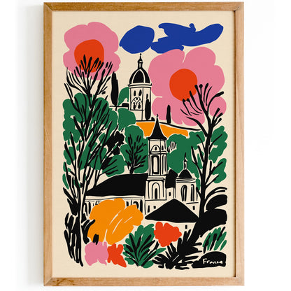 France Romantic Colorful Cityscape Poster