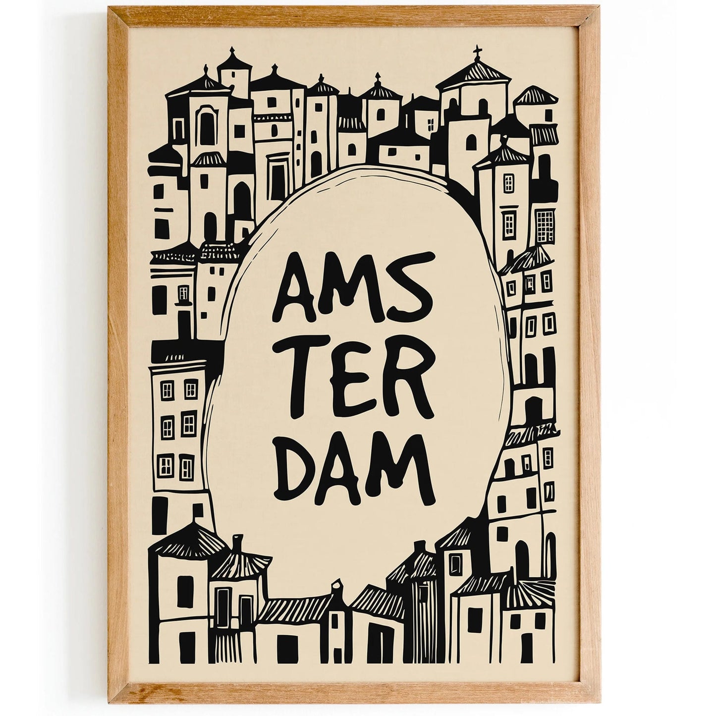 Amsterdam Black Ink Style Architecture Art Print