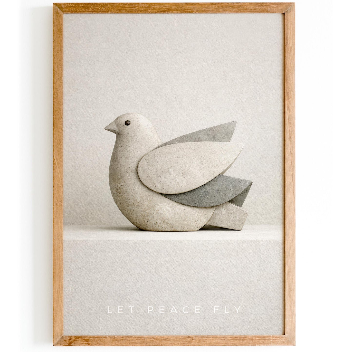 Minimalist Peace Dove Poster Print – Abstract Sandstone Bird Sculpture Wall Art