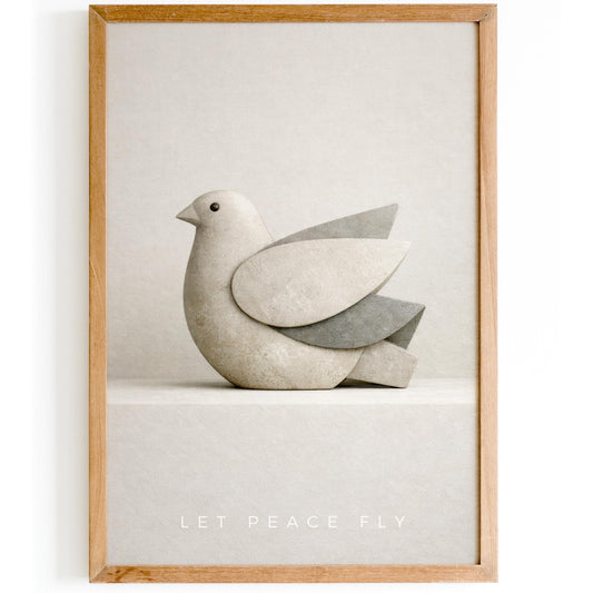 Minimalist Peace Dove Poster Print – Abstract Sandstone Bird Sculpture Wall Art
