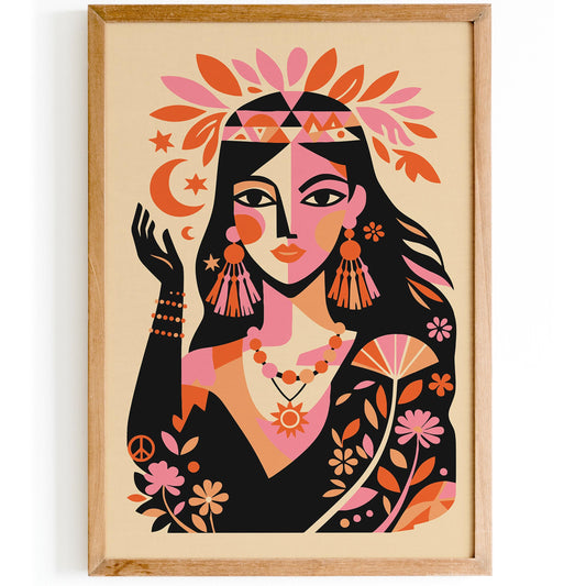 Boho Chic Indian Woman Wall Art Print