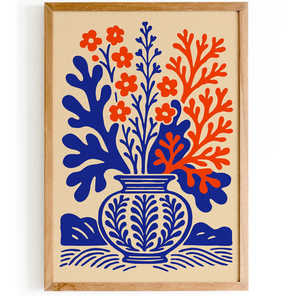 Blue and Red Coral Reefs Botanical Bouquet Print