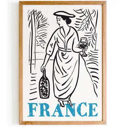 Retro France Travel Poster Line Art