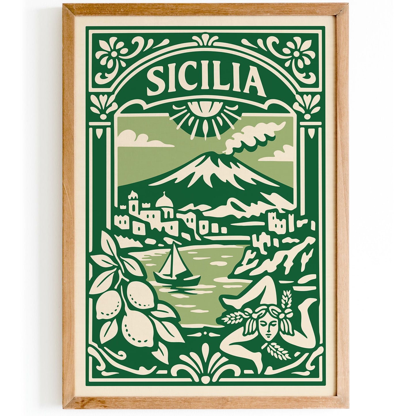 Sicilia Italy Poster - Green Italian Landscape Wall Art