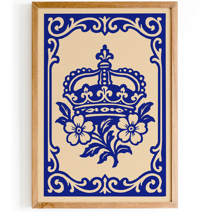 Royal Blue Rococo Floral Crown Art Poster