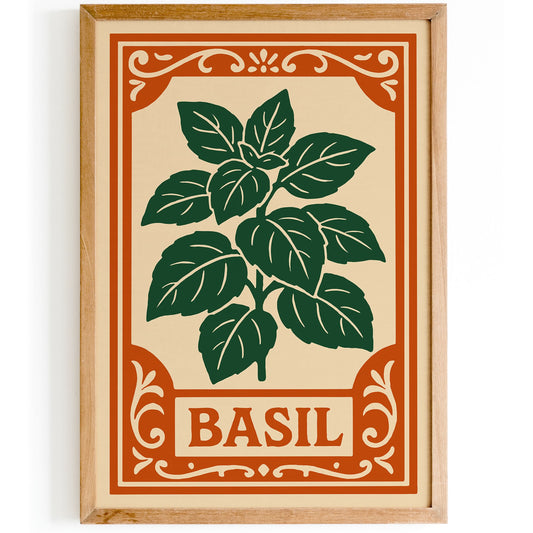 Basil Herb Poster - Rococo Kitchen Wall Decoration