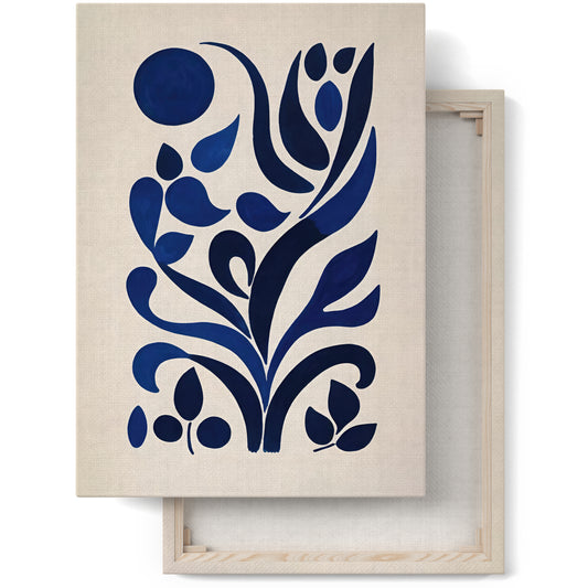 Navy Blue Floral Shapes Canvas Art