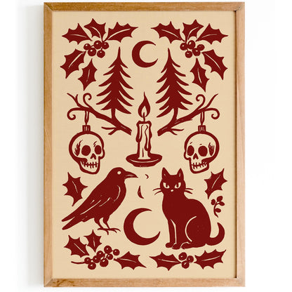 Gothmas Poster - Burgundy Gothic Christmas Wall Art