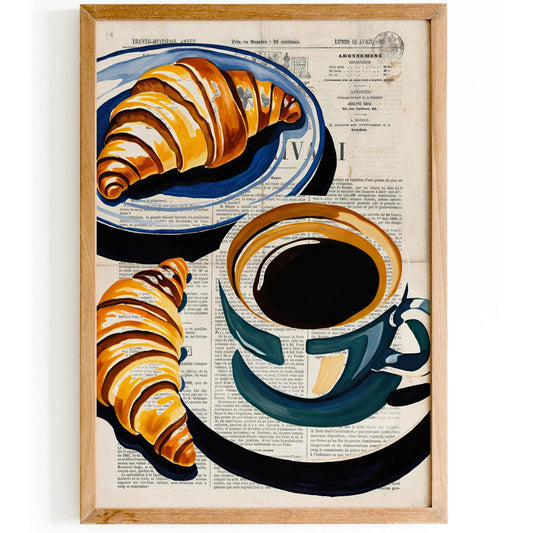 Coffee & Croissants Vintage Art Print