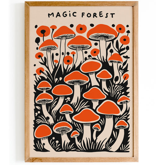 Magic Forest Red Mushrooms Art Print