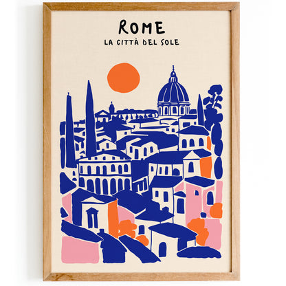 Rome La Citta Del Sole Blue Travel Art Print