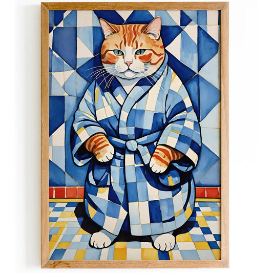 Cat in Bathrobe Art Print