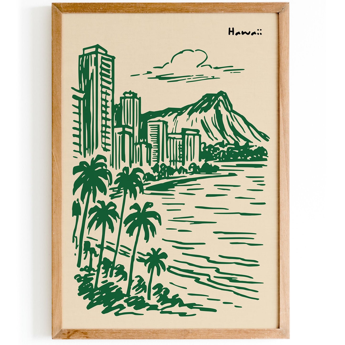 Hawaii Travel Poster - Handdrawn Style Wall Art