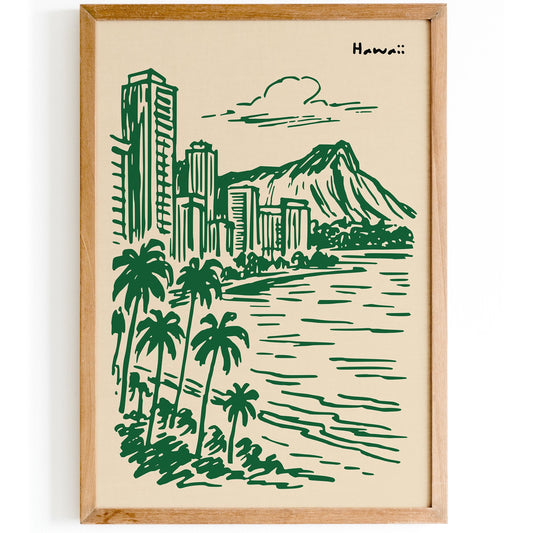 Hawaii Travel Poster - Handdrawn Style Wall Art
