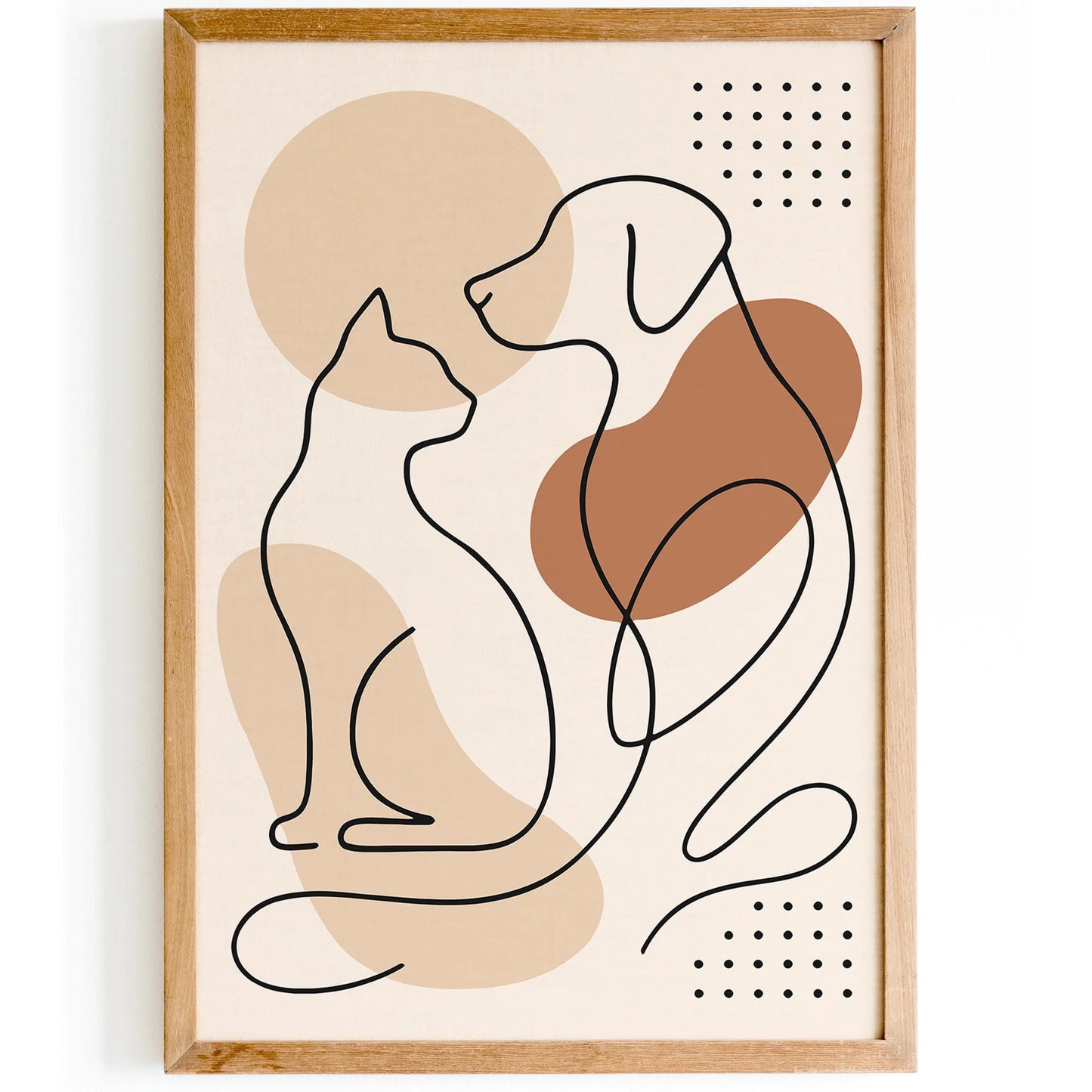Pet Line Art Print – Cat and Dog Friendship Wall Decor