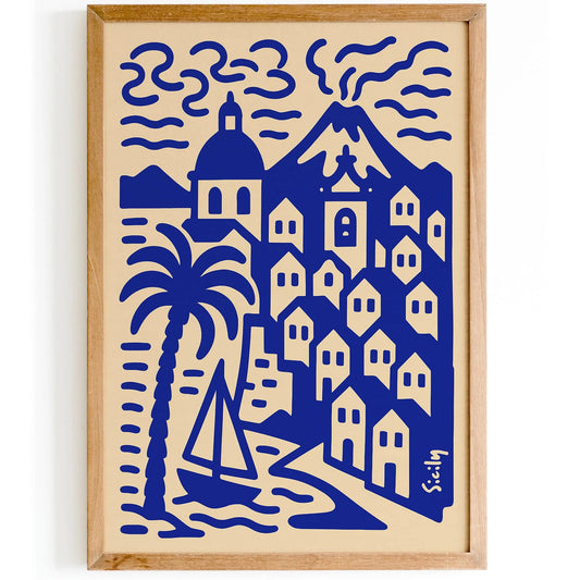 Sicily Cityscape Landscape Blue Poster