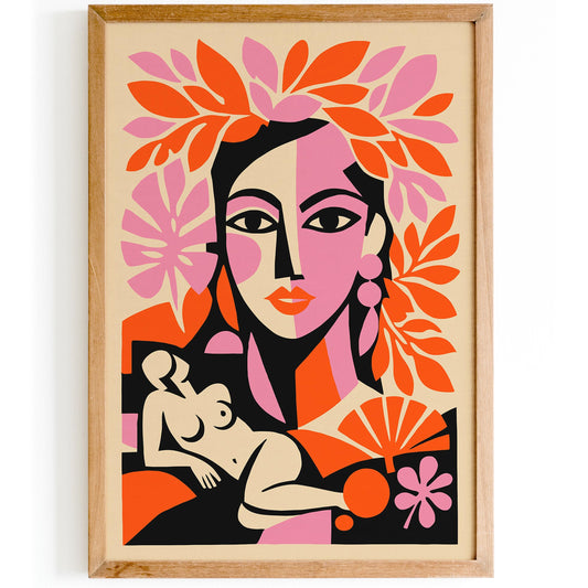 Boho Chic Girl Portrait in Matisse Style