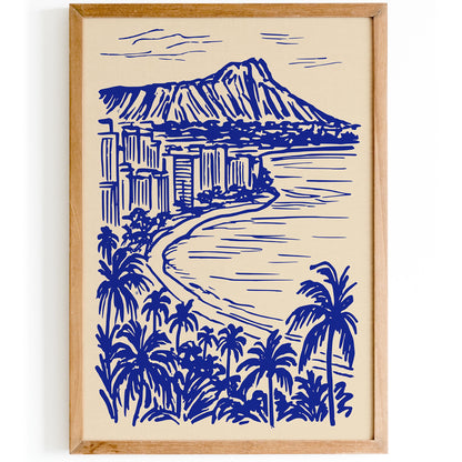 Honolulu Hawaii Blue Landscape Travel Poster