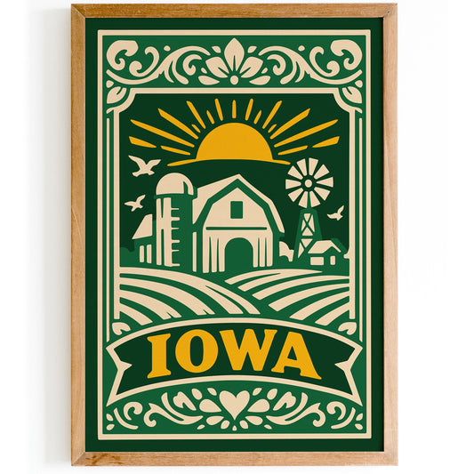 Iowa Green Poster - Travel Wall Art Print