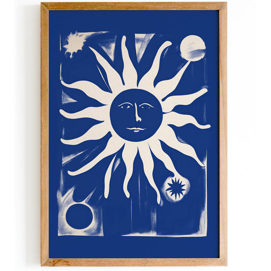 Indigo Blue Moody Sun Wall Art Print