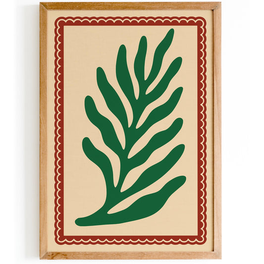 Retro Green Leaf Matisse Style Art Poster