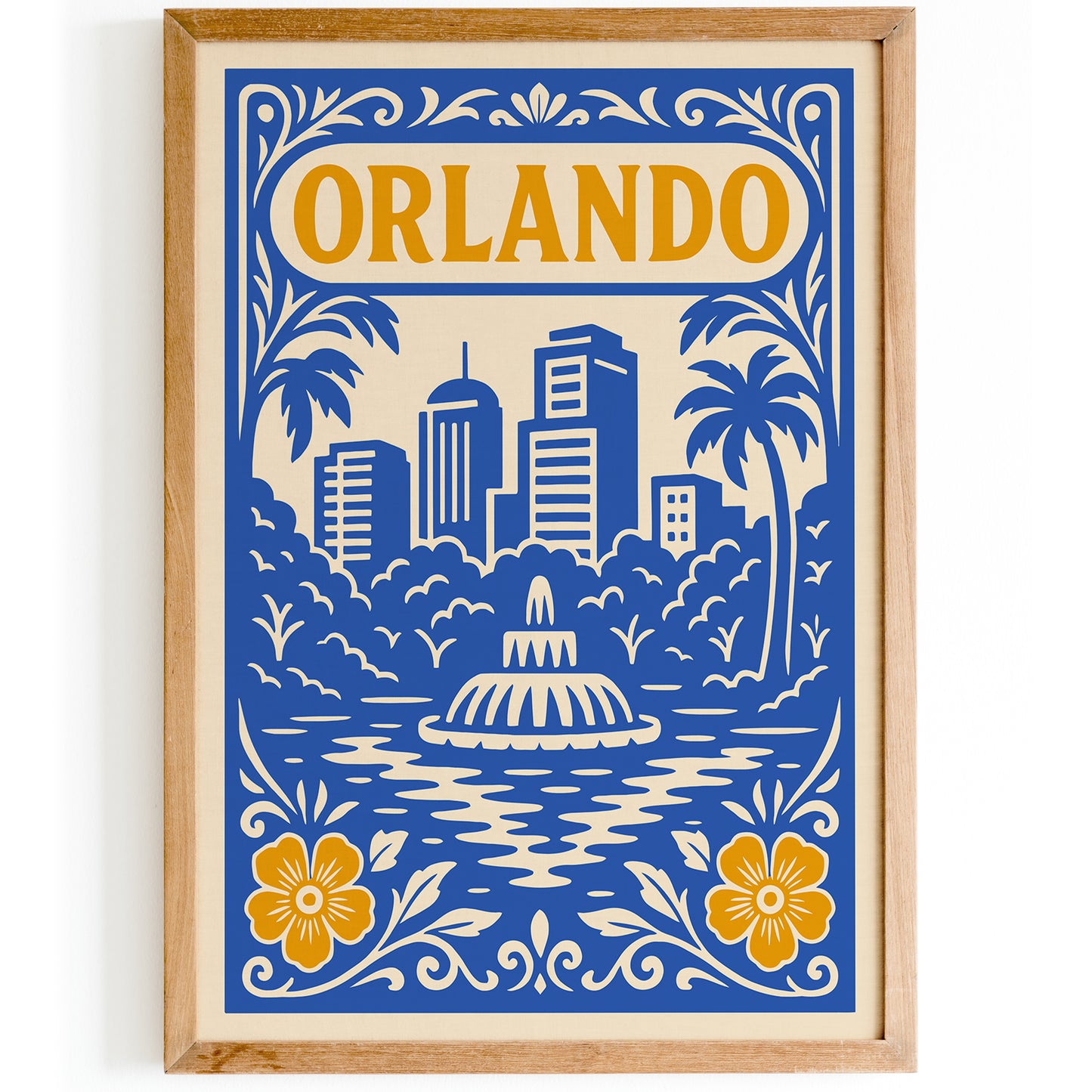 Orlando Cityscape Blue & Yellow Poster