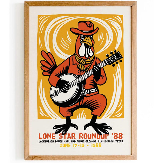 Lone Star Roundup Banjo Rooster Poster