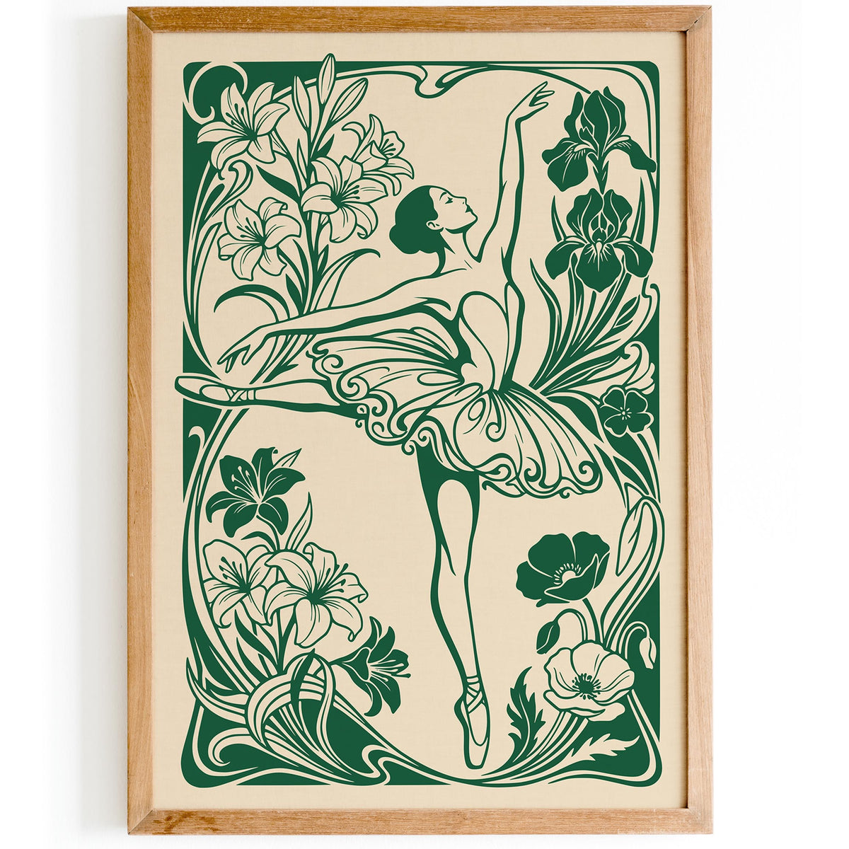 Green Floral Ballerina Poster