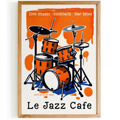 Le Jazz Cafe Live Music Drum Kit Poster