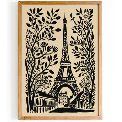 Black Ink Style Eiffel Tower Art Print