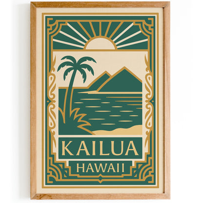 Kailua Hawaii Poster - Art Deco Travel Wall Art