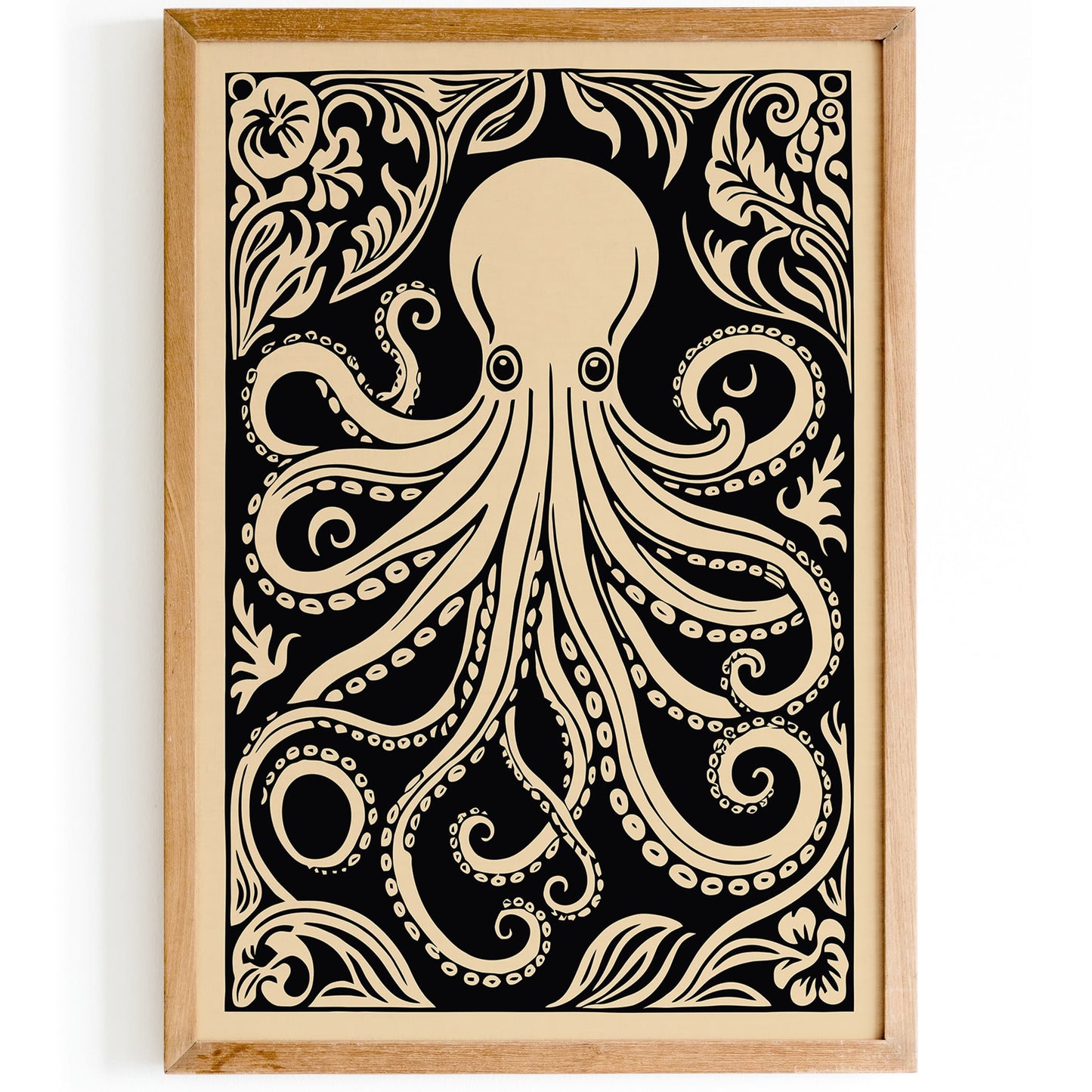 Octopus Rococo Style Black Animal Art Print