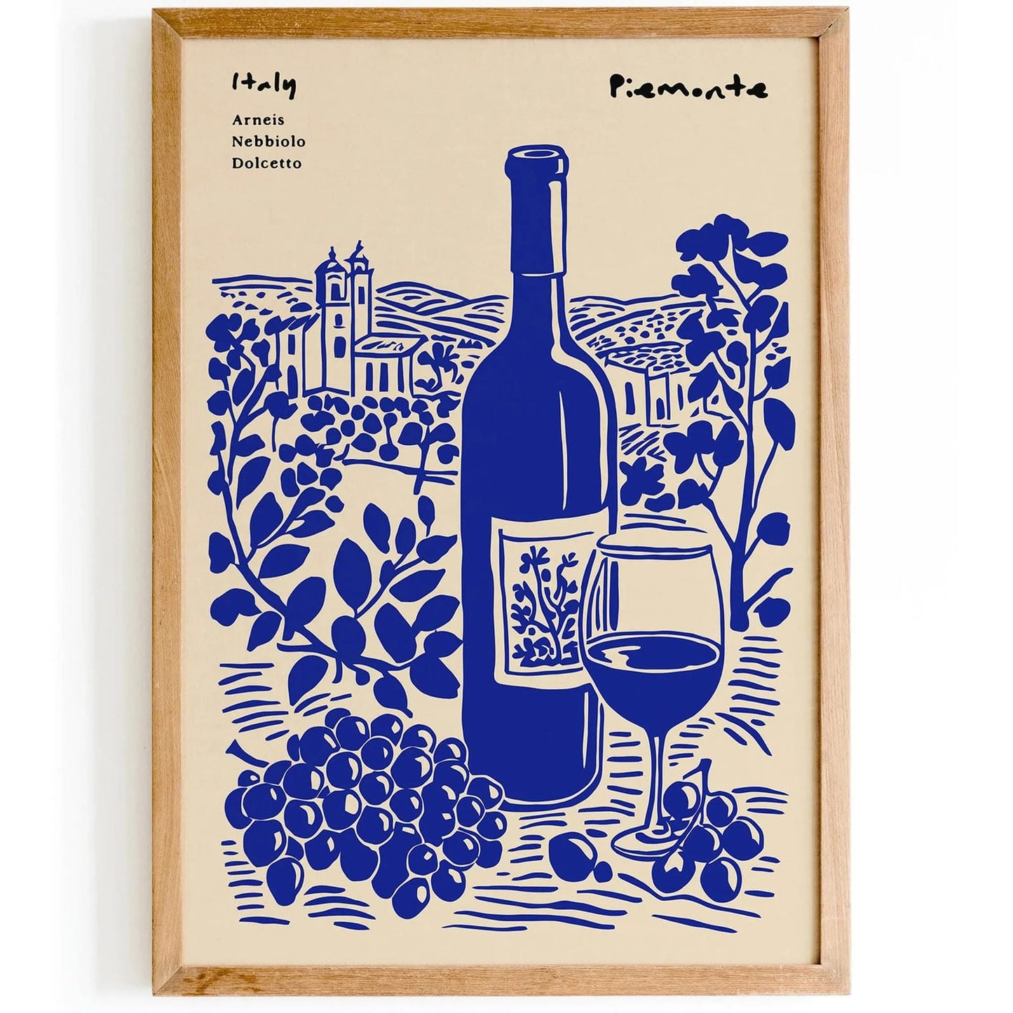 Italy Piemonte Wine Travel Poster – Blue Vintage Wall Art