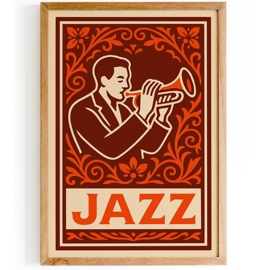 Jazz Musician Poster - Vintage Burgundy Music Wall Art