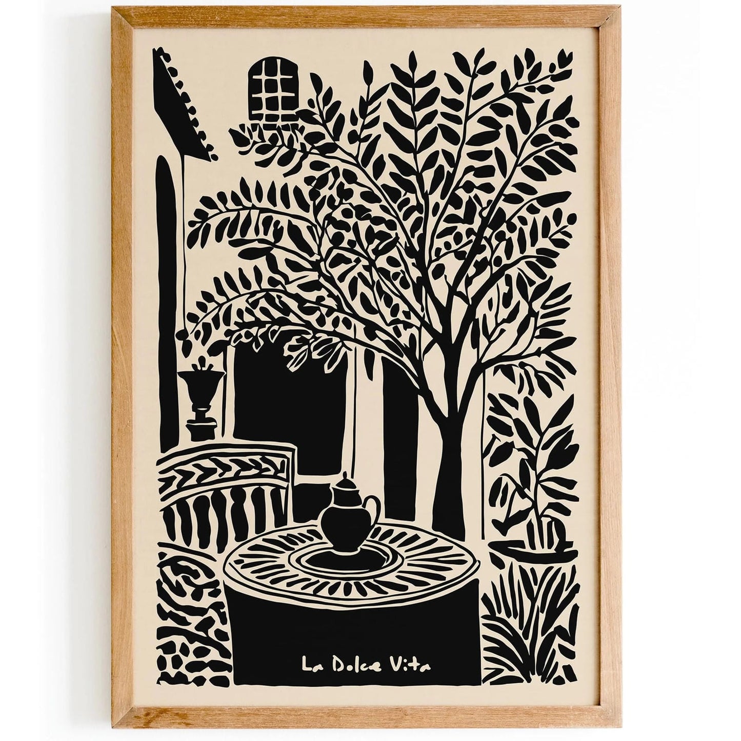 La Dolce Vita Black Ink Style Italian Porch Art Print