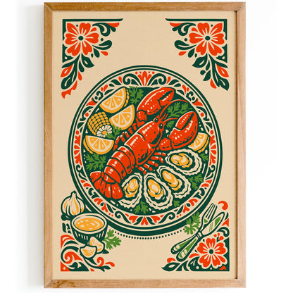 Lobster Plate Wall Art Print – Coastal Kitchen Decor Poster