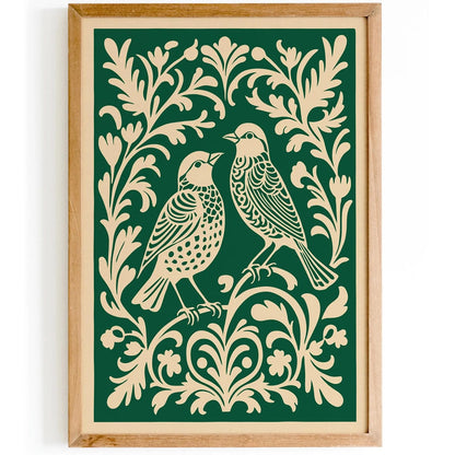 Green Birds Poster Victorian Style Home Decor