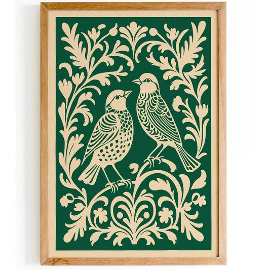 Green Birds Poster Victorian Style Home Decor