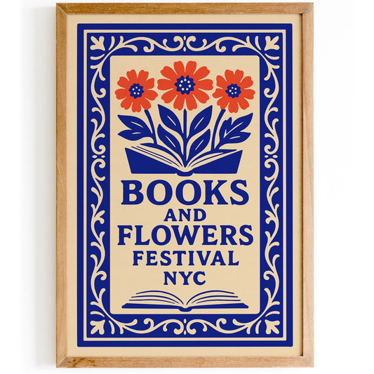 Book & Flowers Festival NYC Poster - Literary Wall Art