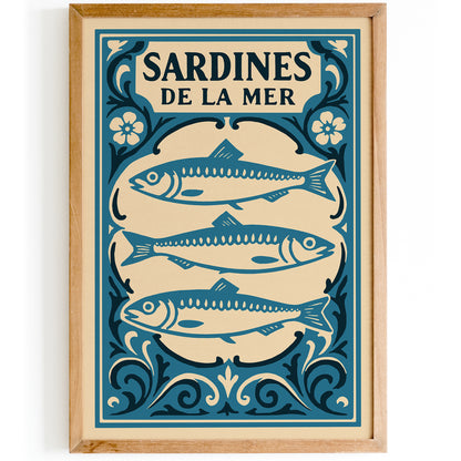 Sardines De La Mer Blue Nautical Poster 2026