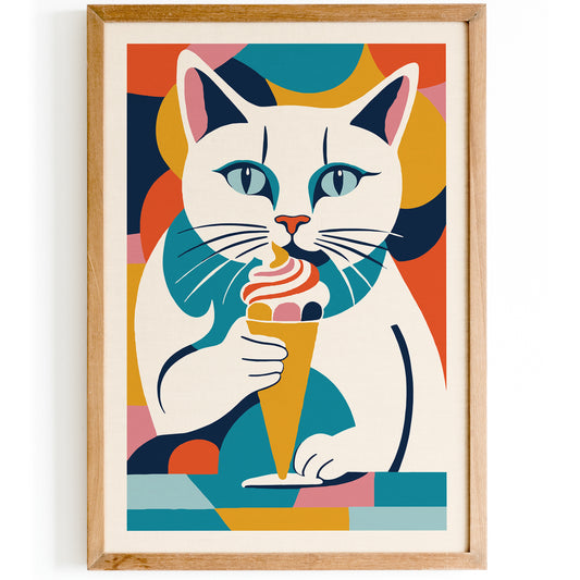 Cat with Ice Cream Poster Kids Room Wall Art