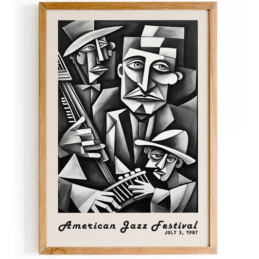 Jazz Festival Cubism Black and White Poster