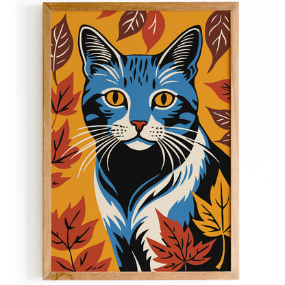 Cat in Leaves Fall Home Decor Art Print